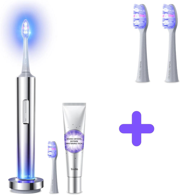 bixdo W60 2-in-1 Whitening & Cleaning Electric Toothbrush + Blue Light Replacement Brush Heads (2 Pack)Pre - sale: Sept 1st